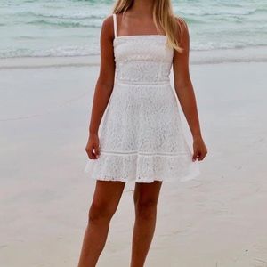 Hollister White Lace Spaghetti Strap Flare Skater Dress